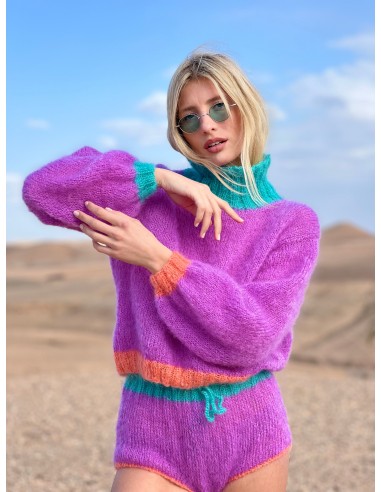 SWEATER HIGHNECK COLORBLOCK LILAS pas chere