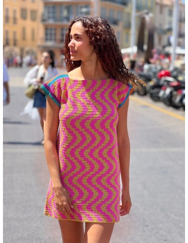 DRESS NO SLEEVES ZIGZAG PINK pas cheres